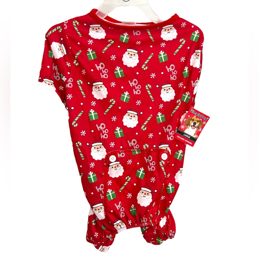 SimplyDog Santa Candy Canes & Gifts Christmas Pet Onesie Pajamas Red Green